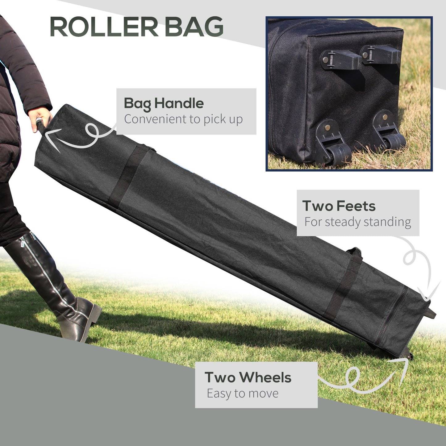 3x3M Pop Up Gazebo, Foldable Canopy Tent & Carry Bag with Wheels & 4 Legs