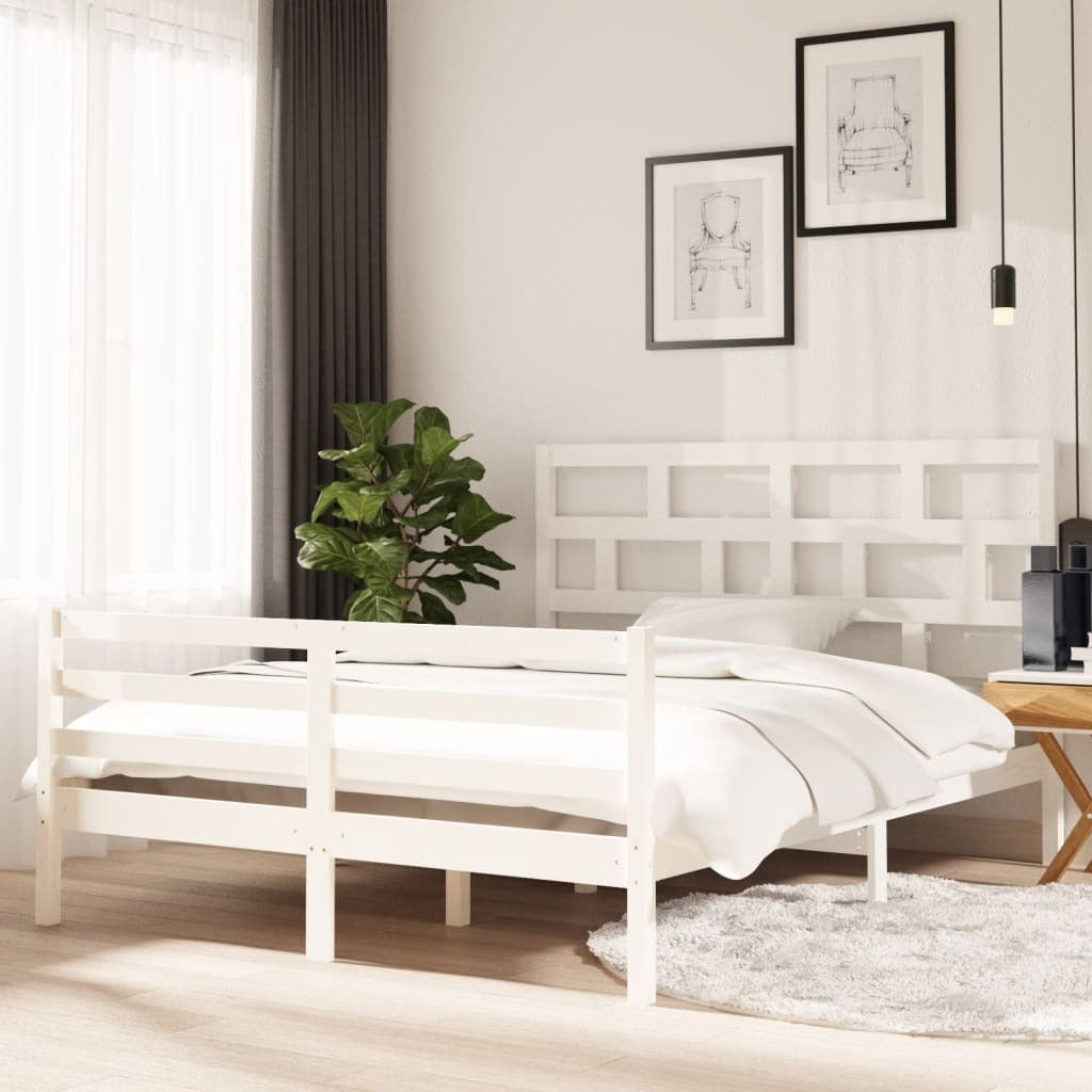 Bed Frame White Solid Wood 150x200 cm 5FT King Size