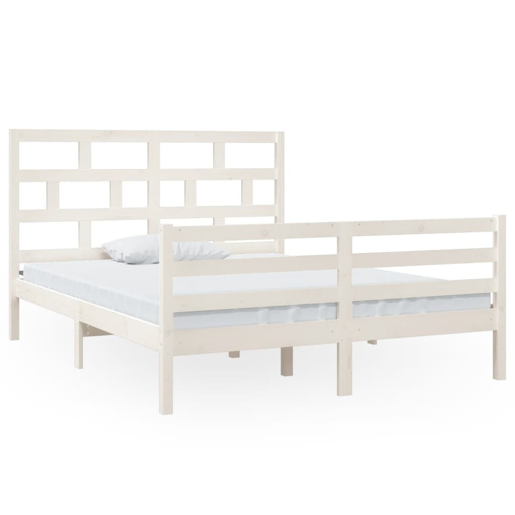 Bed Frame White Solid Wood 150x200 cm 5FT King Size