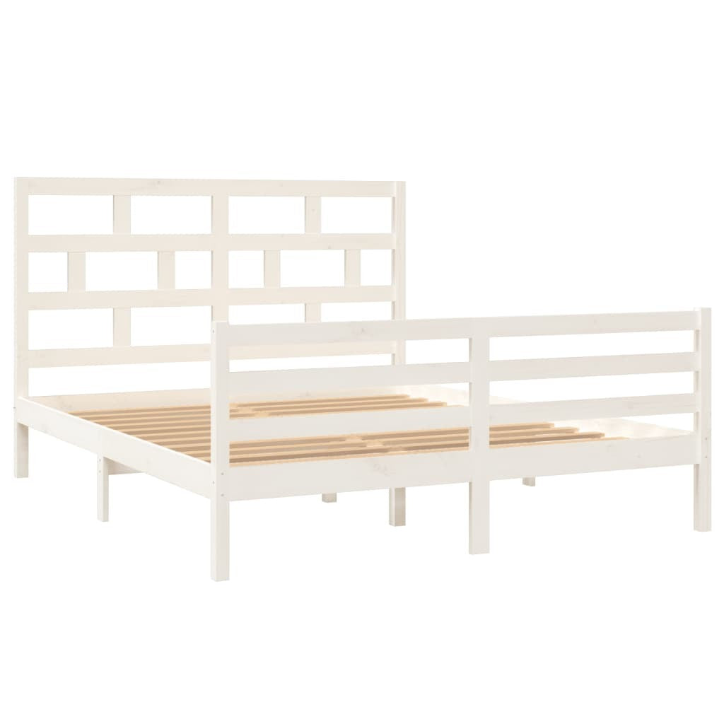 Bed Frame White Solid Wood 150x200 cm 5FT King Size