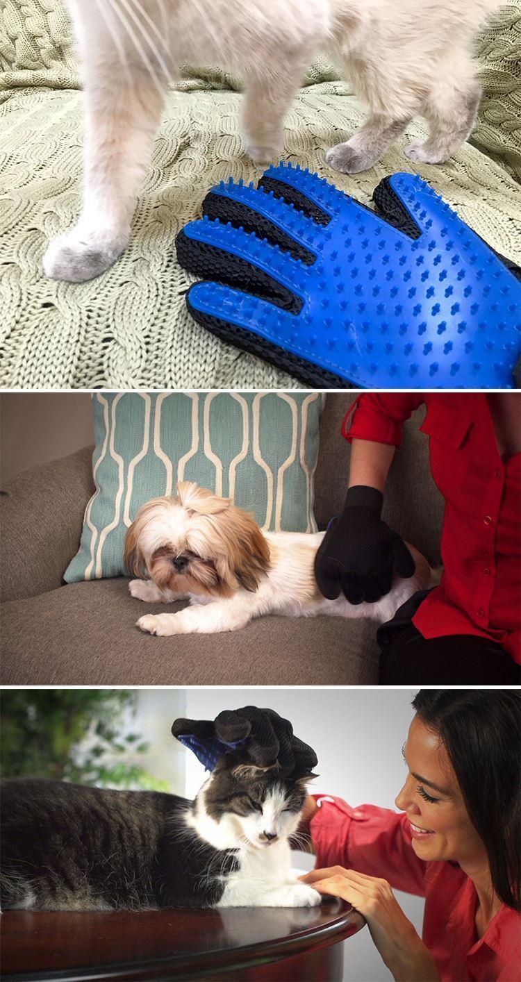 Vinsani [Blue] Pet Grooming Glove Brush Massager, Pet Hair Remover Mitt Deshedding Glove - Perfect for Dogs & Cats with Long & Short Fur