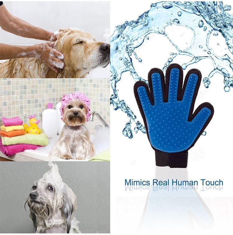 Vinsani [Blue] Pet Grooming Glove Brush Massager, Pet Hair Remover Mitt Deshedding Glove - Perfect for Dogs & Cats with Long & Short Fur