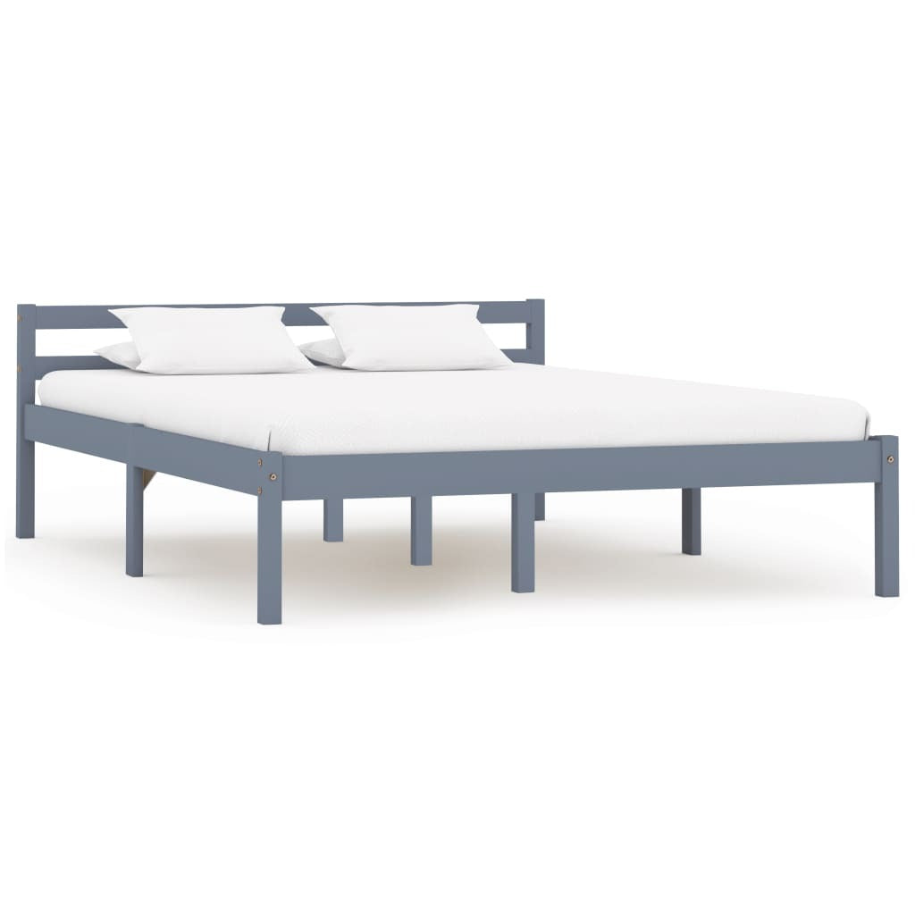 Bed Frame Grey Solid Pine Wood 140x200 cm