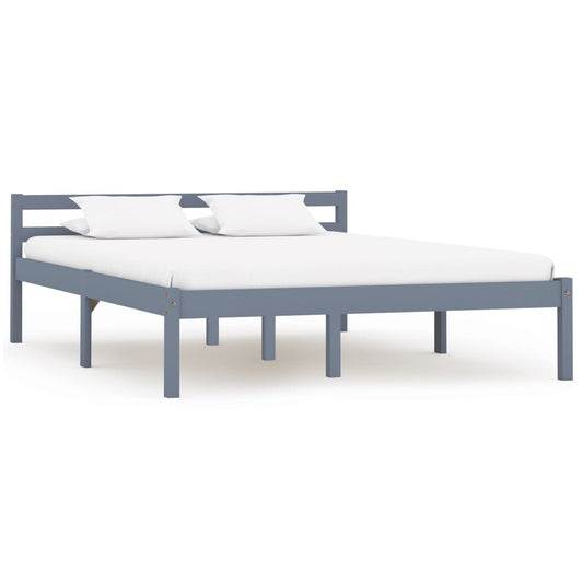 Bed Frame Grey Solid Pine Wood 140x200 cm