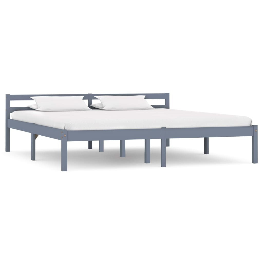 Bed Frame Grey Solid Pine Wood 180x200 cm 6FT Super King