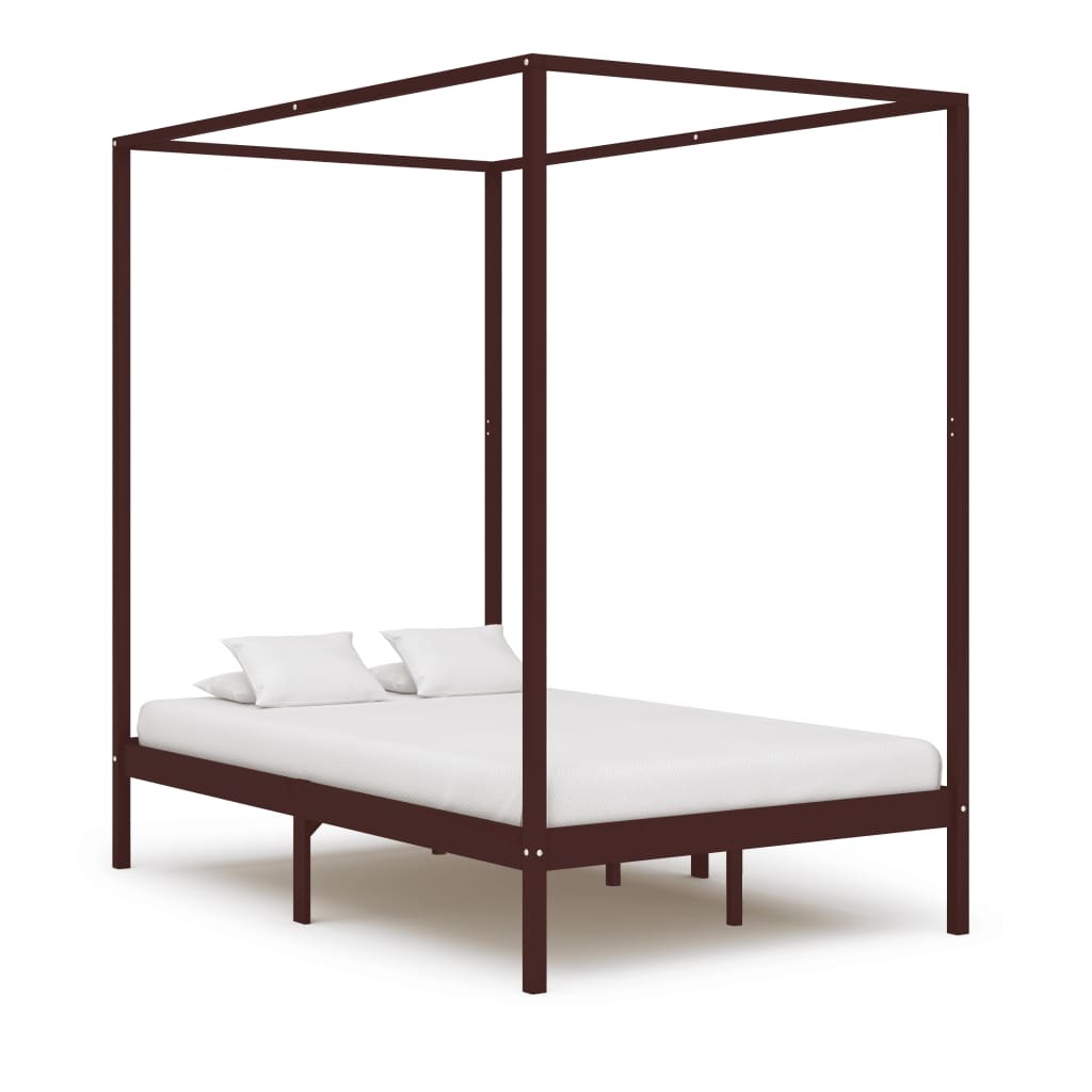 Canopy Bed Frame Dark Brown Solid Pine Wood 120x200 cm