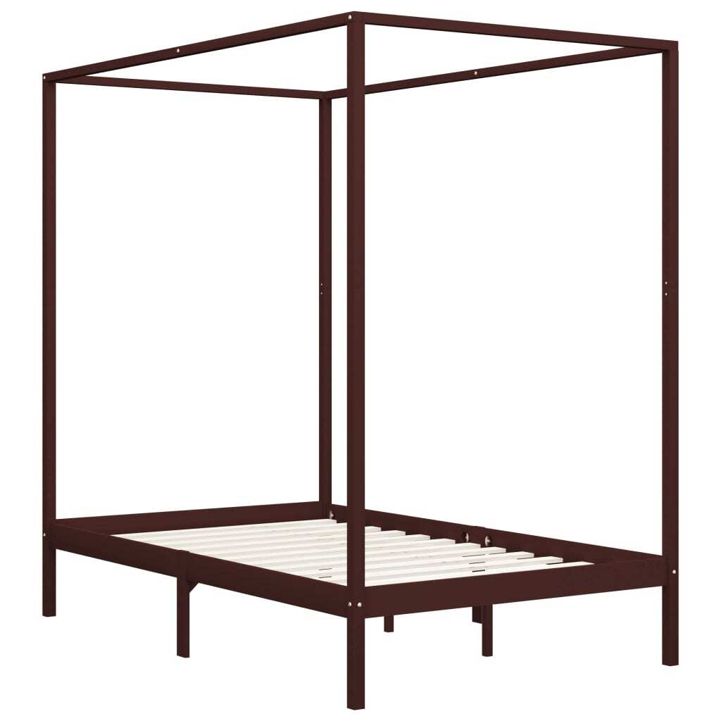 Canopy Bed Frame Dark Brown Solid Pine Wood 120x200 cm