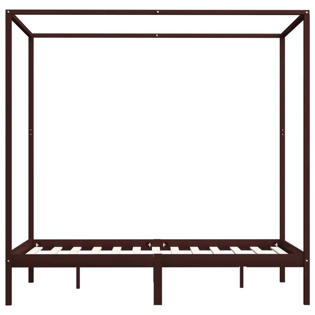 Canopy Bed Frame Dark Brown Solid Pine Wood 120x200 cm