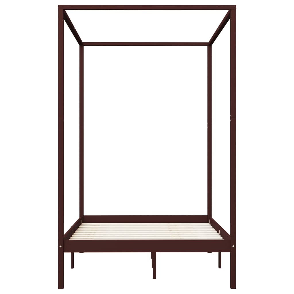 Canopy Bed Frame Dark Brown Solid Pine Wood 120x200 cm