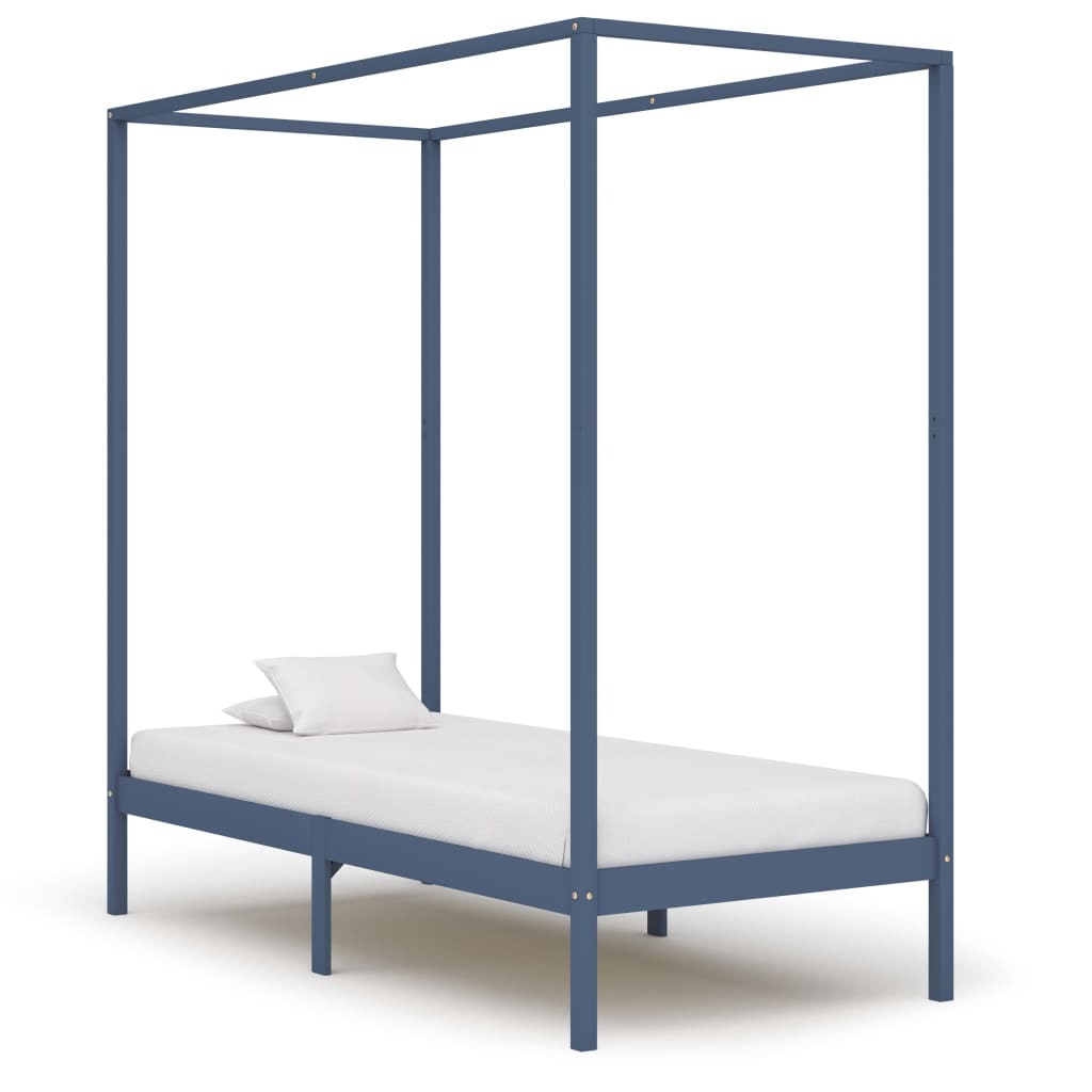 Canopy Bed Frame Grey Solid Pine Wood 100x200 cm
