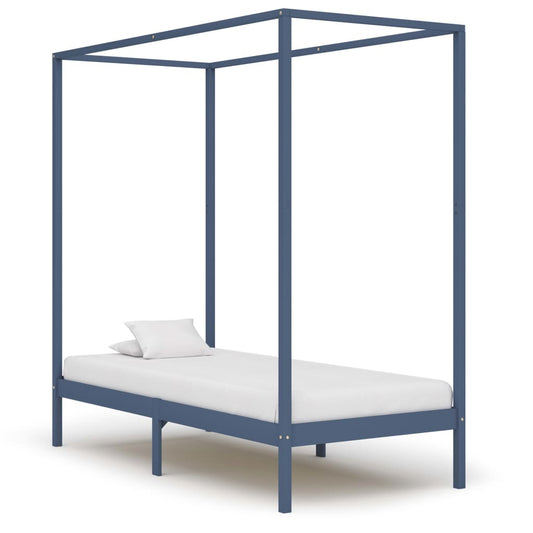 Canopy Bed Frame Grey Solid Pine Wood 100x200 cm