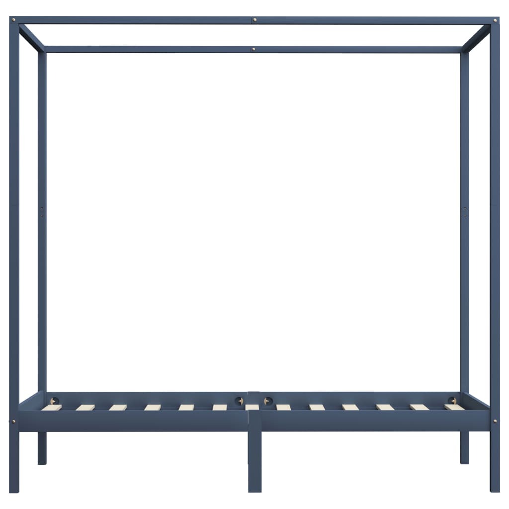 Canopy Bed Frame Grey Solid Pine Wood 100x200 cm