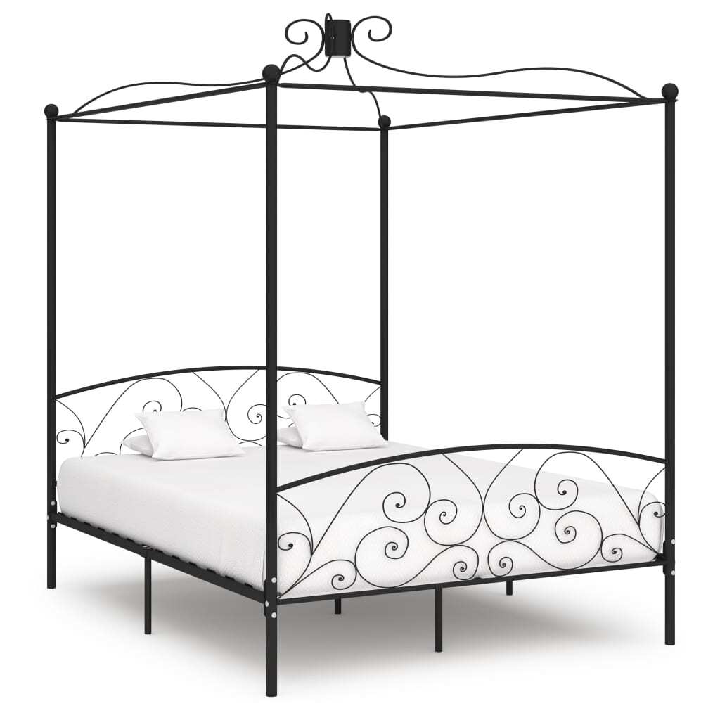 Canopy Bed Frame Black Metal 160x200 cm