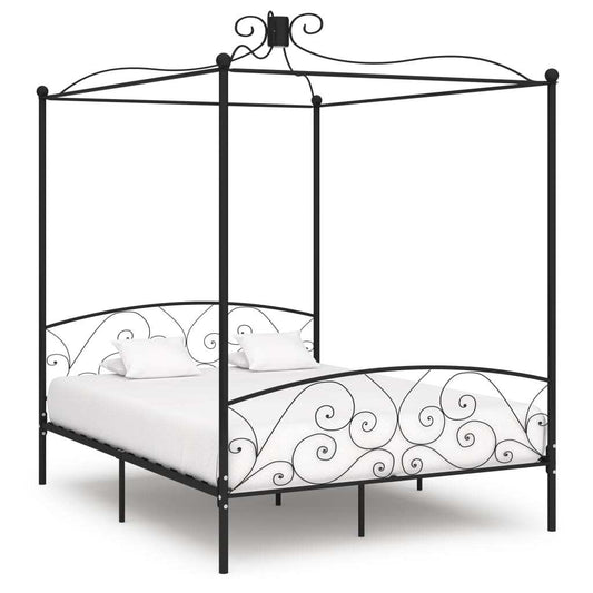 Canopy Bed Frame Black Metal 160x200 cm