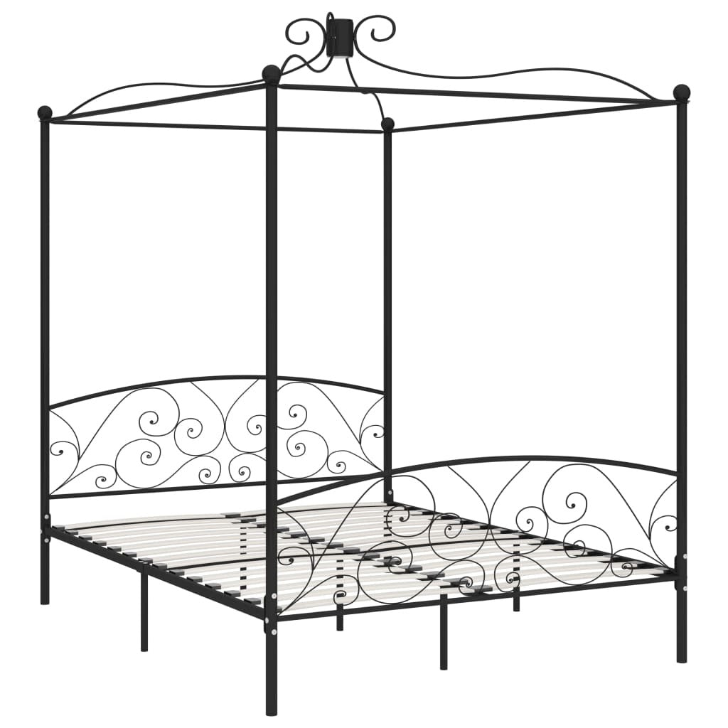 Canopy Bed Frame Black Metal 160x200 cm