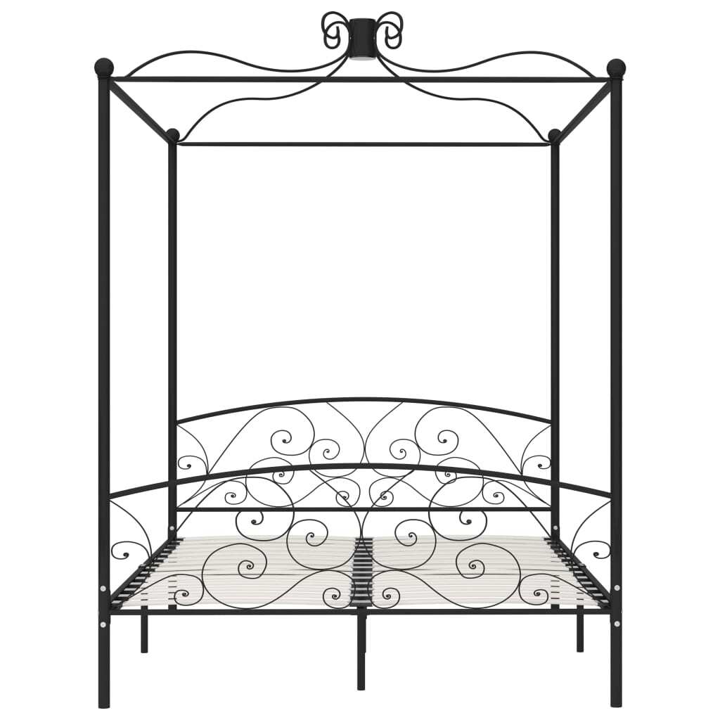 Canopy Bed Frame Black Metal 160x200 cm