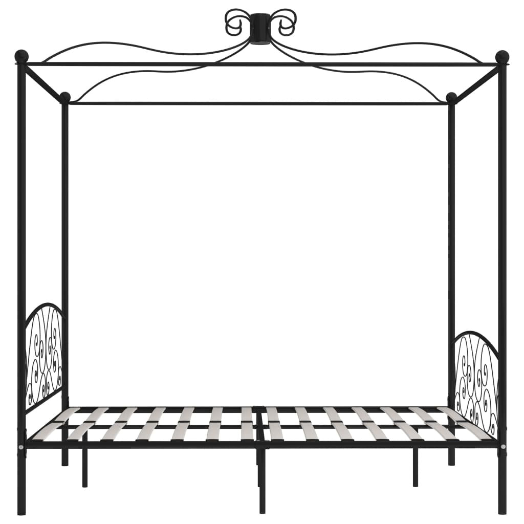 Canopy Bed Frame Black Metal 160x200 cm