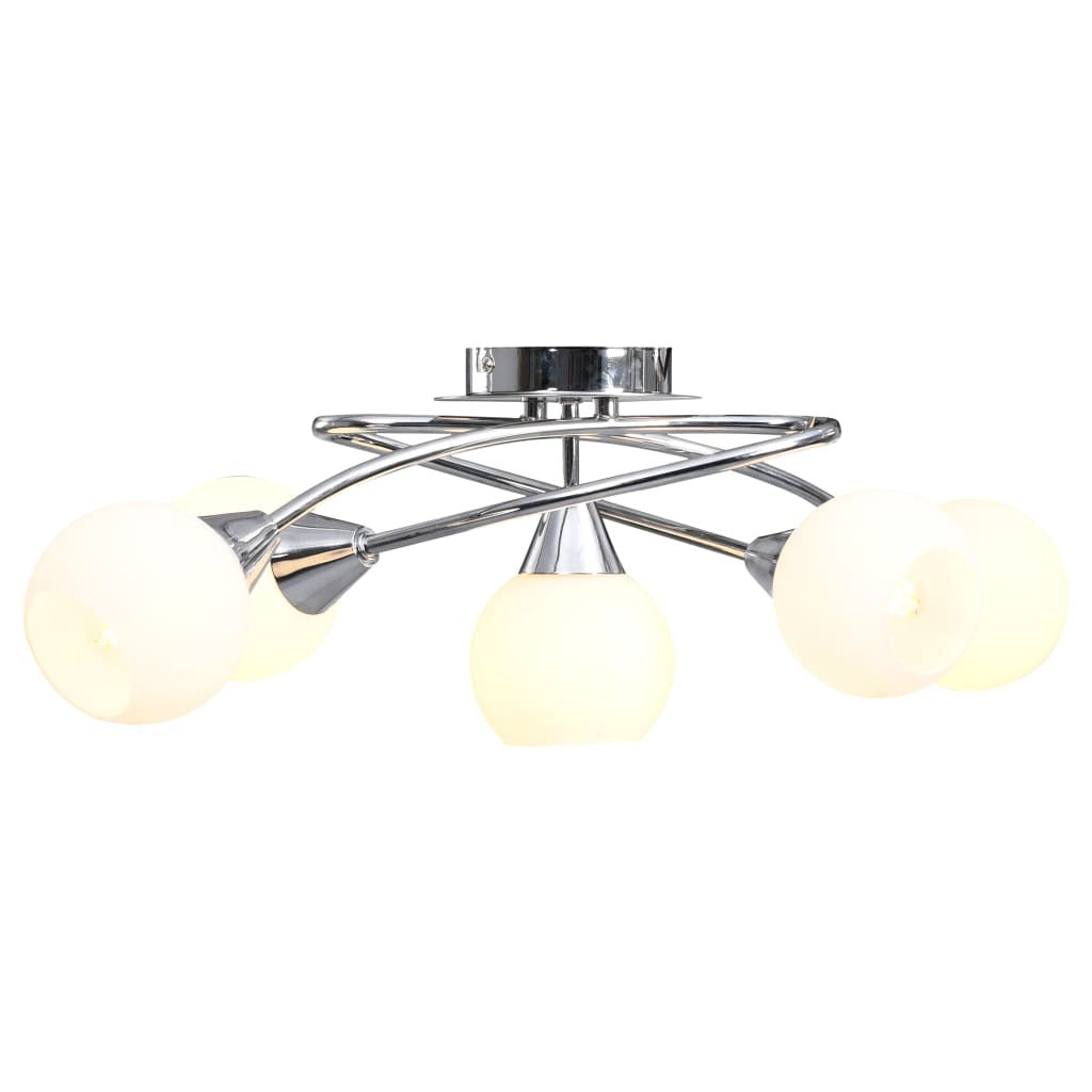 Ceiling Lamp with Ceramic Shades for 5 E14 Bulbs White Bowl