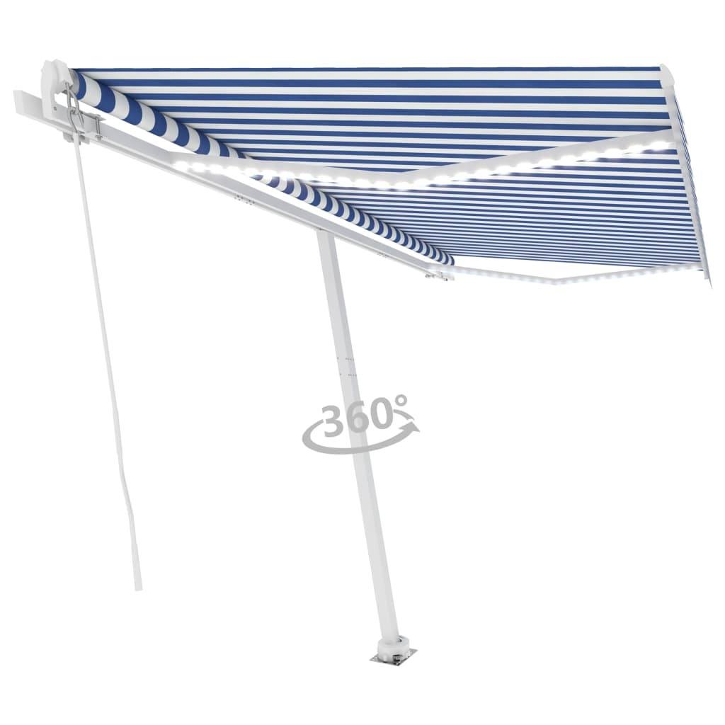 Manual Retractable Awning with LED 400x350 cm Blue and White
