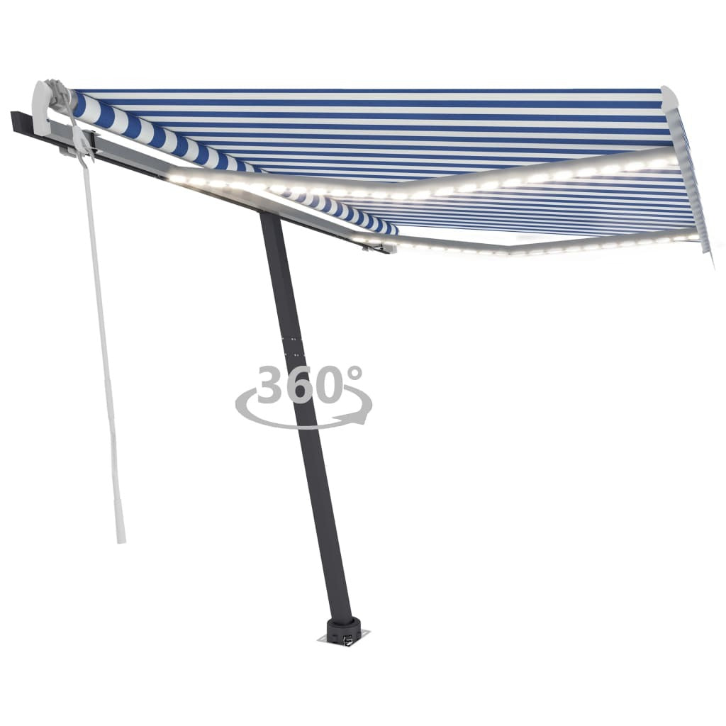 Manual Retractable Awning with LED 300x250 cm Blue and White