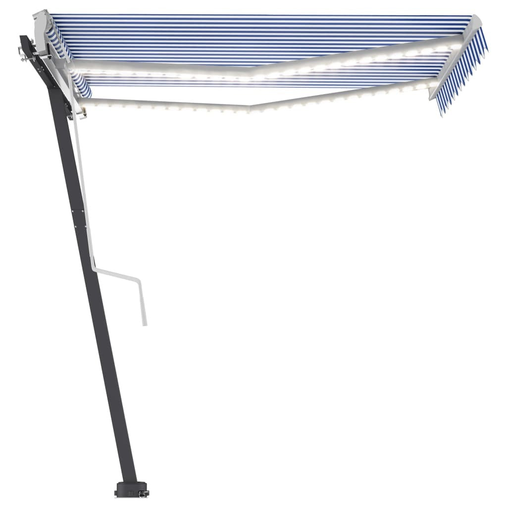 Manual Retractable Awning with LED 300x250 cm Blue and White