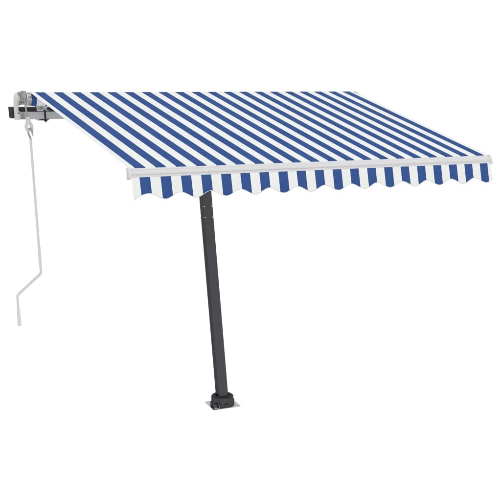 Manual Retractable Awning with LED 300x250 cm Blue and White