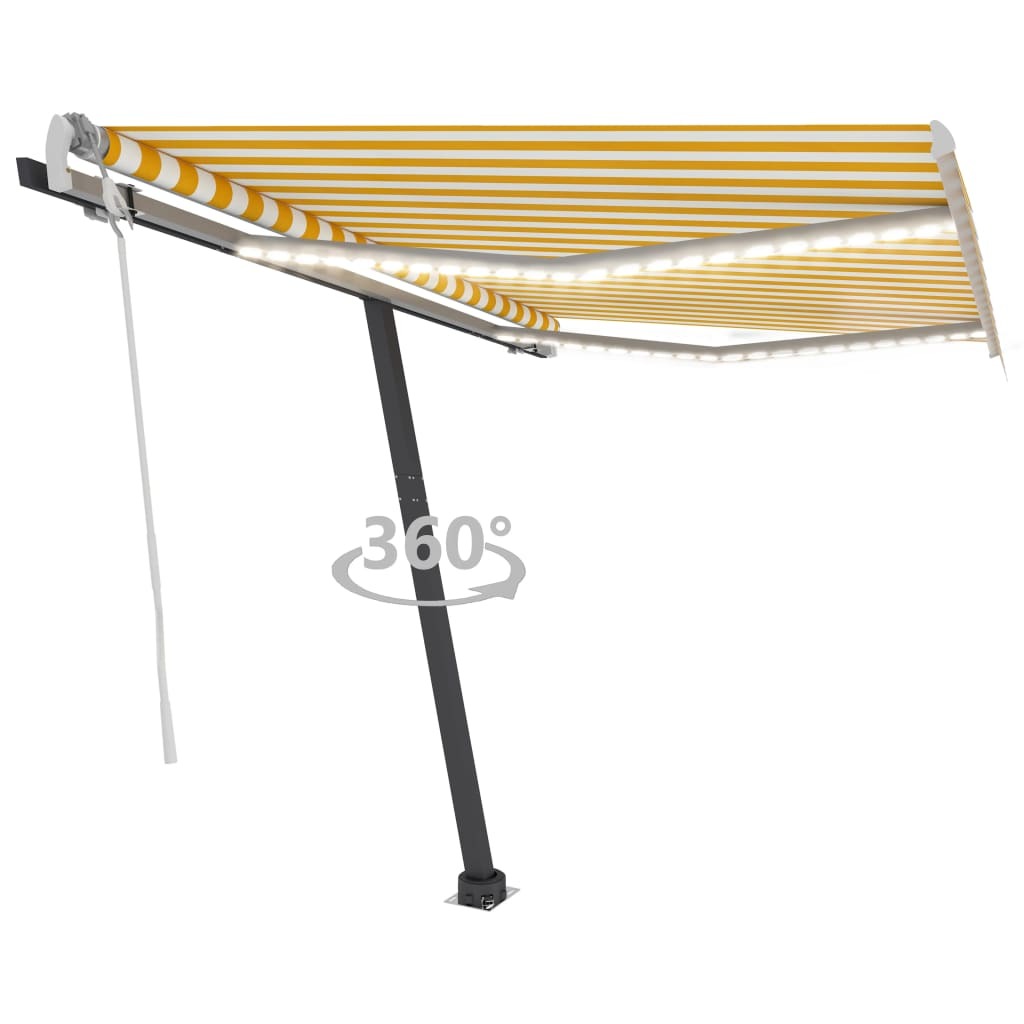 Manual Retractable Awning with LED 350x250 cm Yellow and White