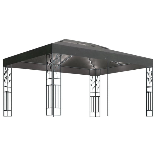 Gazebo with Double Roof&LED String Lights 3x4m Anthracite