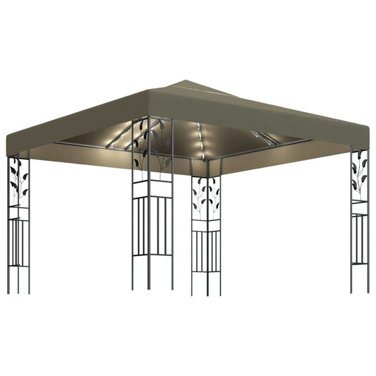 Gazebo with LED String Lights 3x3 m Taupe