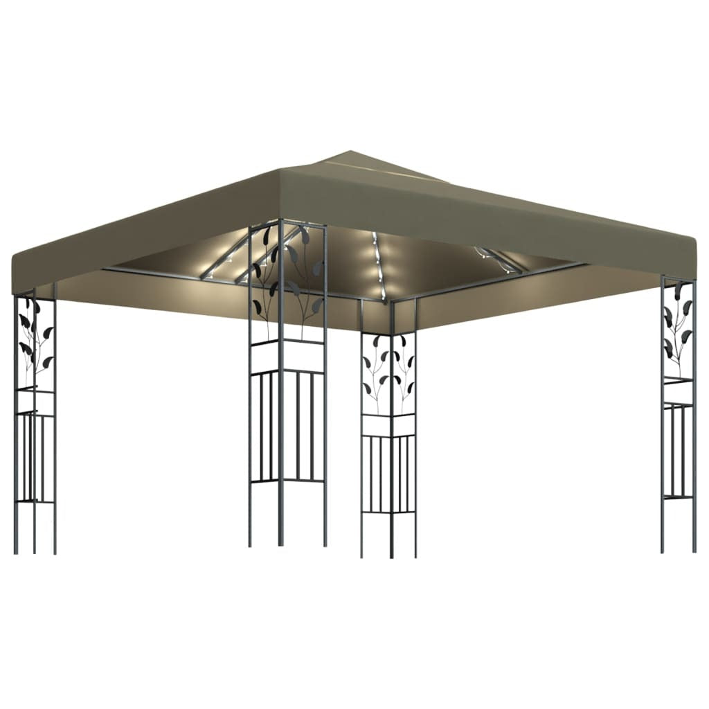 Gazebo with LED String Lights 3x3 m Taupe