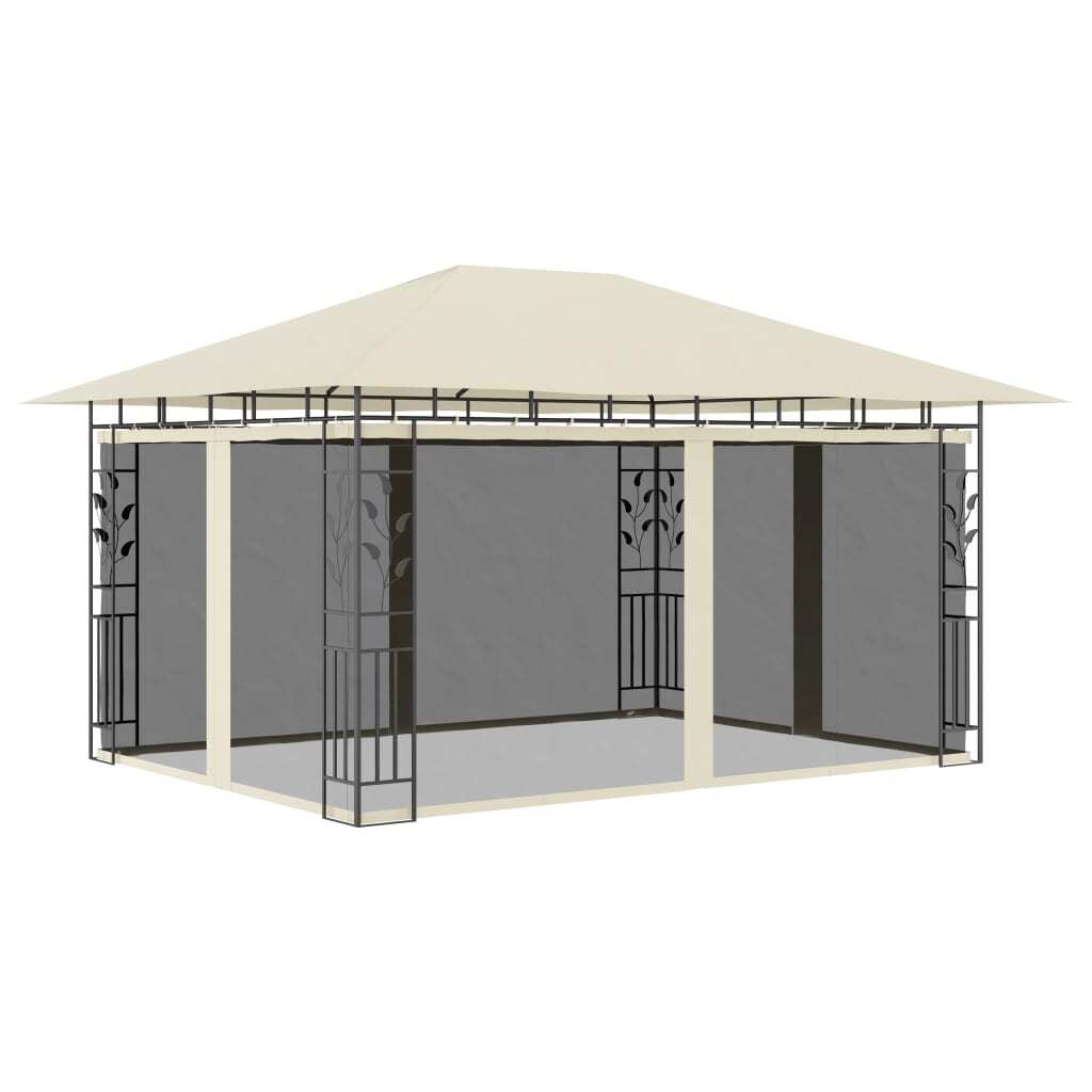 Gazebo with Mosquito Net&LED String Lights 4x3x2.73 m Cream