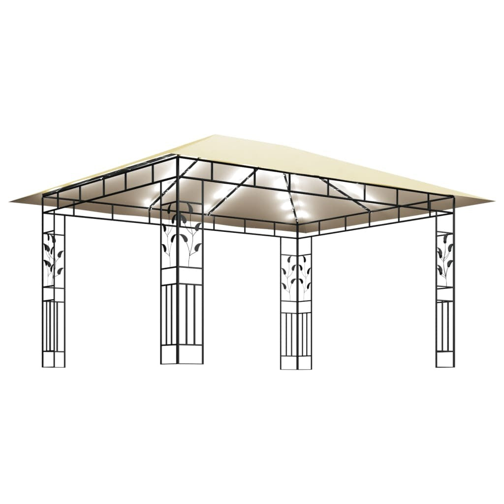 Gazebo with Mosquito Net&LED String Lights 4x3x2.73 m Cream