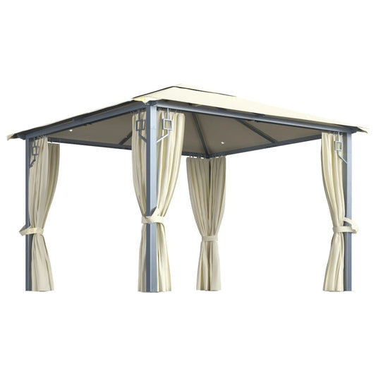 Gazebo with Curtain&LED String Lights 3x3 m Cream Aluminium