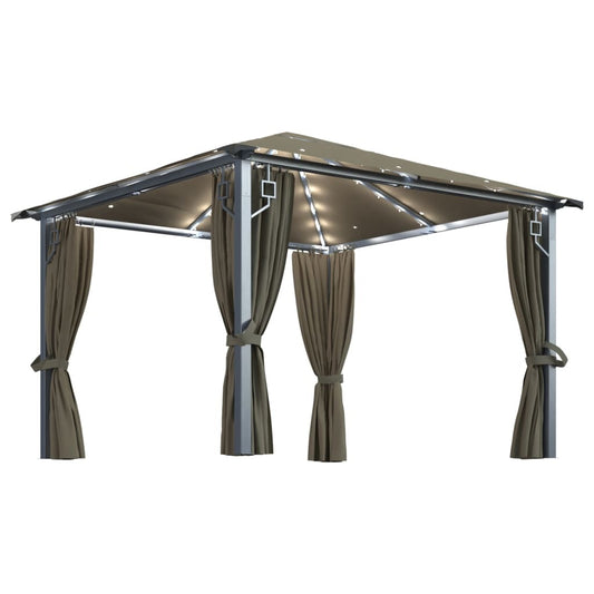 Gazebo with Curtain&LED String Lights 3x3 m Taupe Aluminium