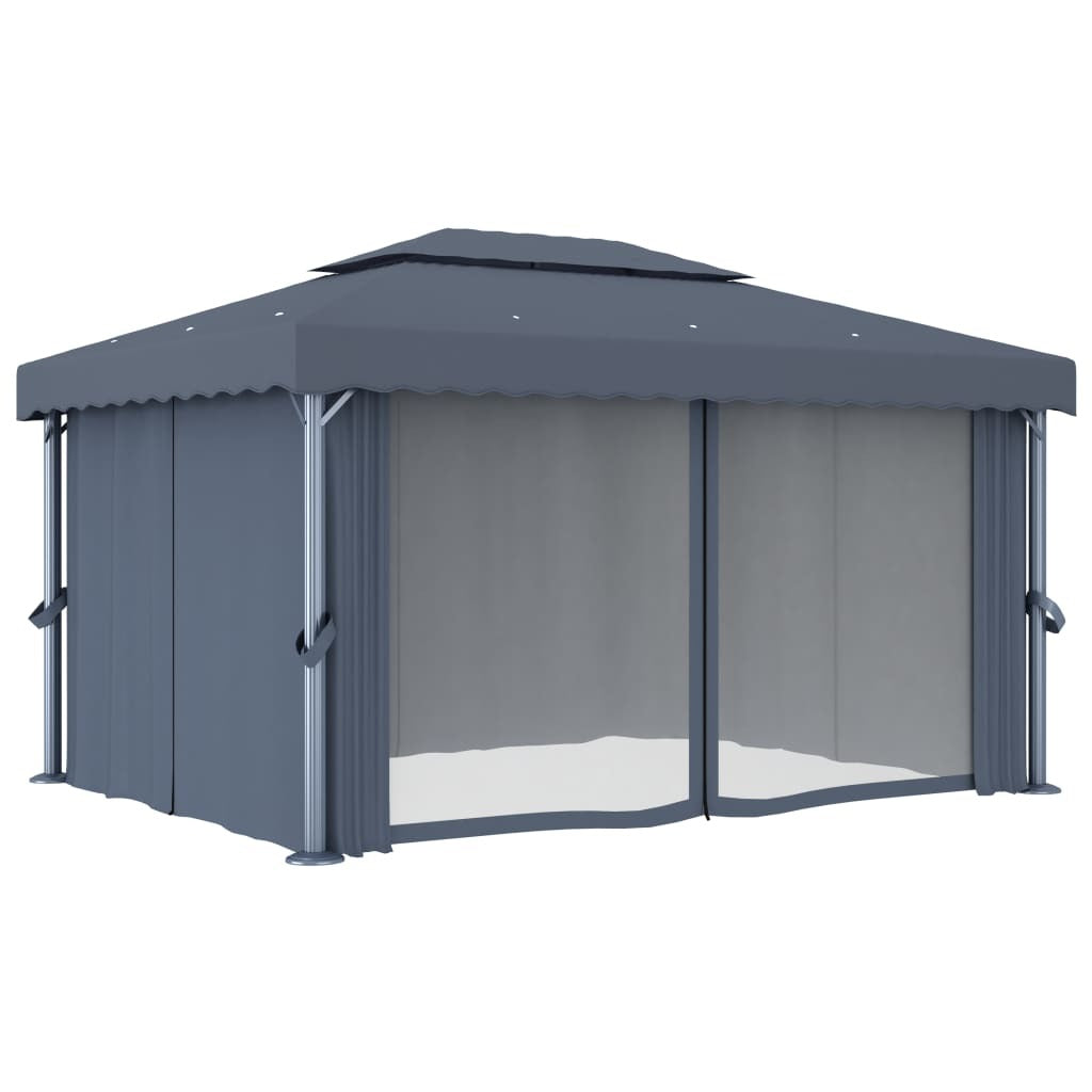 Gazebo with Curtain&LED String Lights 4x3 m Anthracite