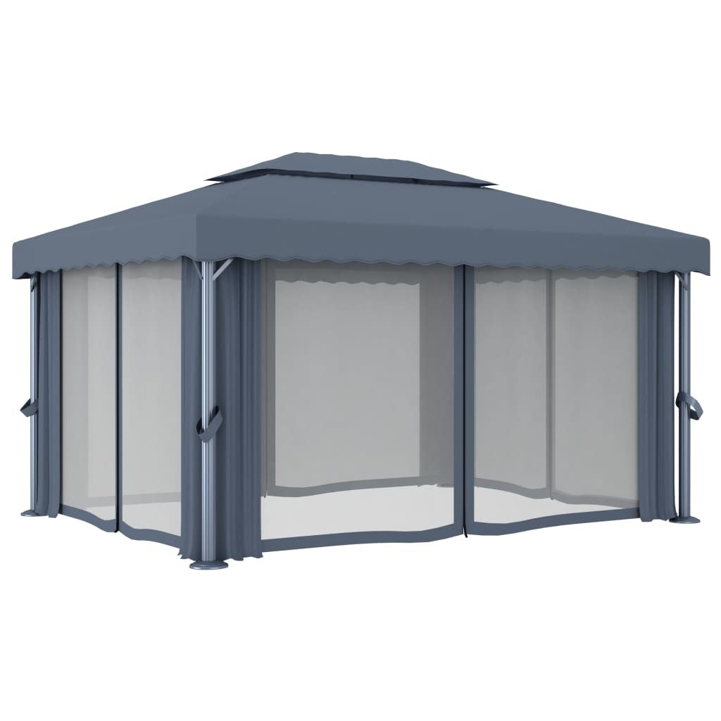 Gazebo with Curtain&LED String Lights 4x3 m Anthracite