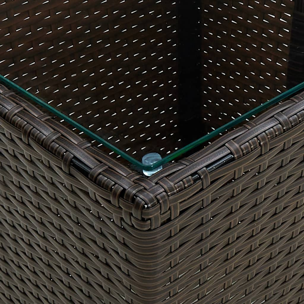 Tea Table Brown 41.5x41.5x44 cm Poly Rattan and Tempered Glass