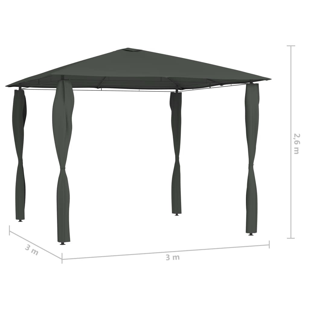 Gazebo with Post Covers 3x3x2.6 m Anthracite 160 g/m