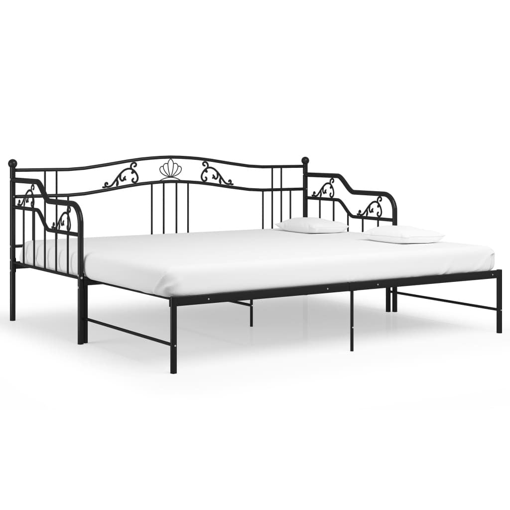 Pull-out Sofa Bed Frame Black Metal 90x200 cm