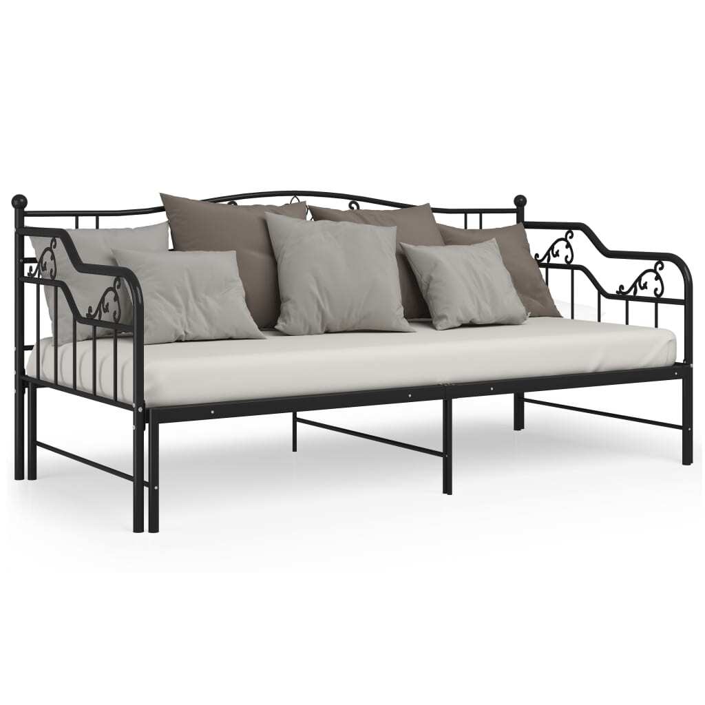 Pull-out Sofa Bed Frame Black Metal 90x200 cm