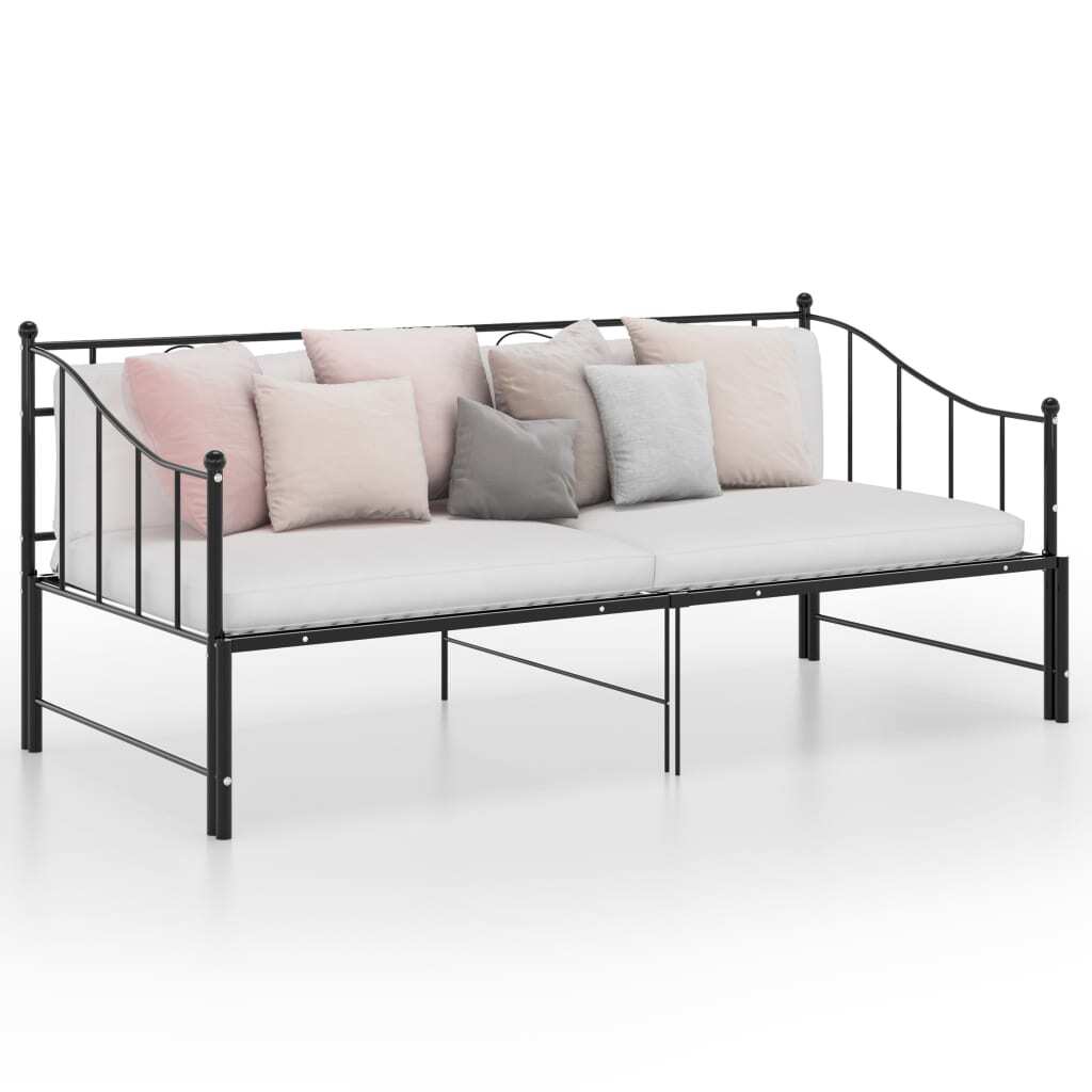Pull-out Sofa Bed Frame Black Metal 90x200 cm