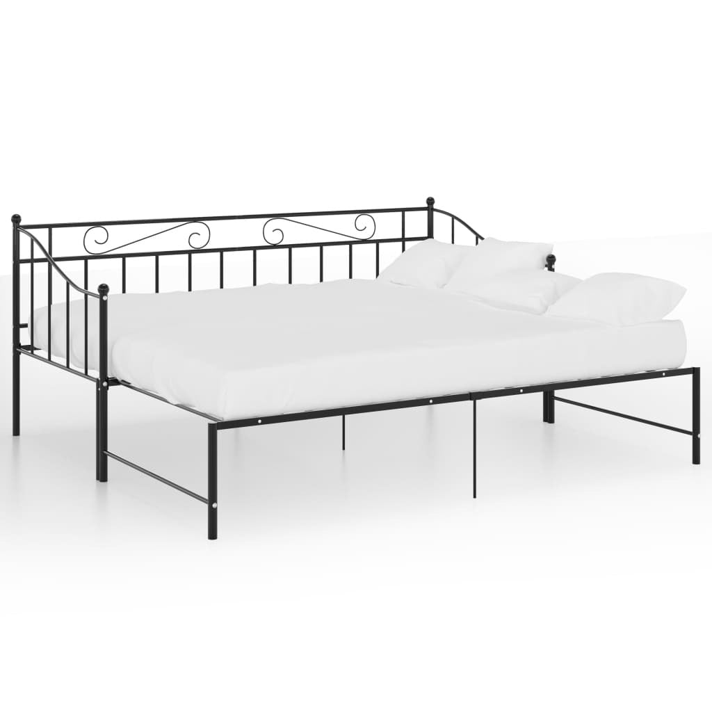 Pull-out Sofa Bed Frame Black Metal 90x200 cm