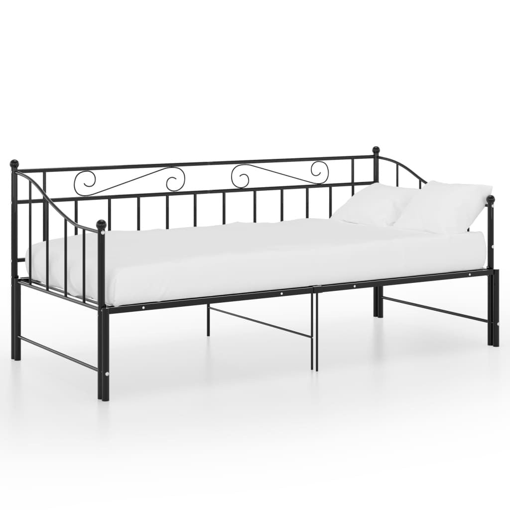 Pull-out Sofa Bed Frame Black Metal 90x200 cm