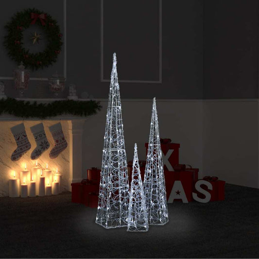 Acrylic Decorative LED Light Cone Set Cold White 60/90/120cm