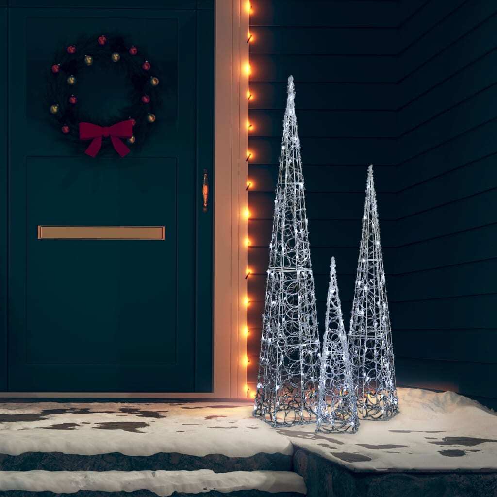 Acrylic Decorative LED Light Cone Set Cold White 60/90/120cm