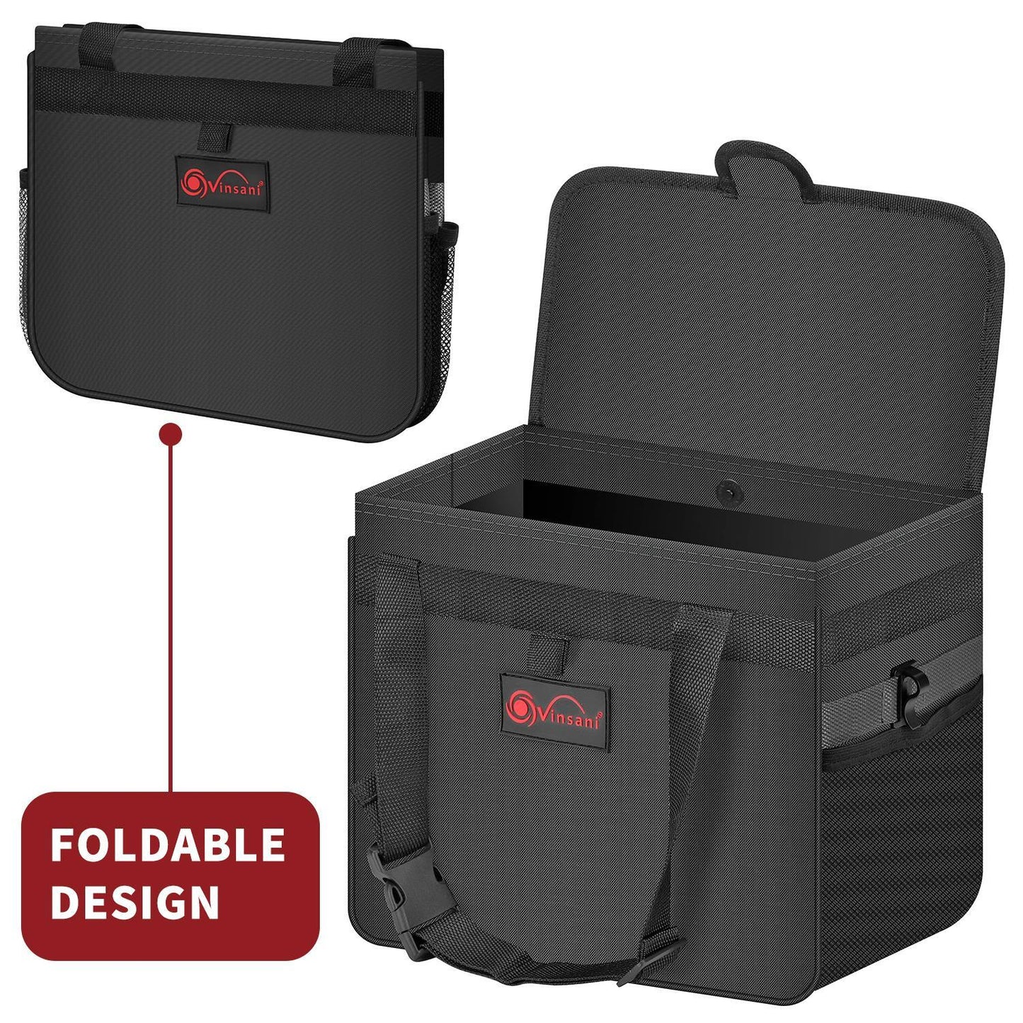 Car Rubbish Bin with Lid Waterproof Leakproof Interior- Large / Black