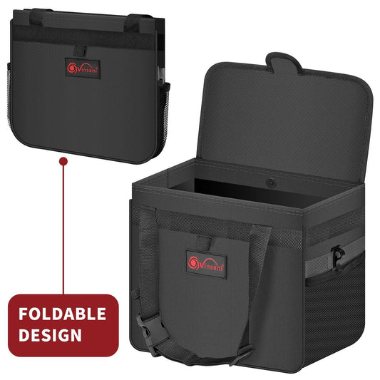 Car Rubbish Bin with Lid Waterproof Leakproof Interior- Large / Black