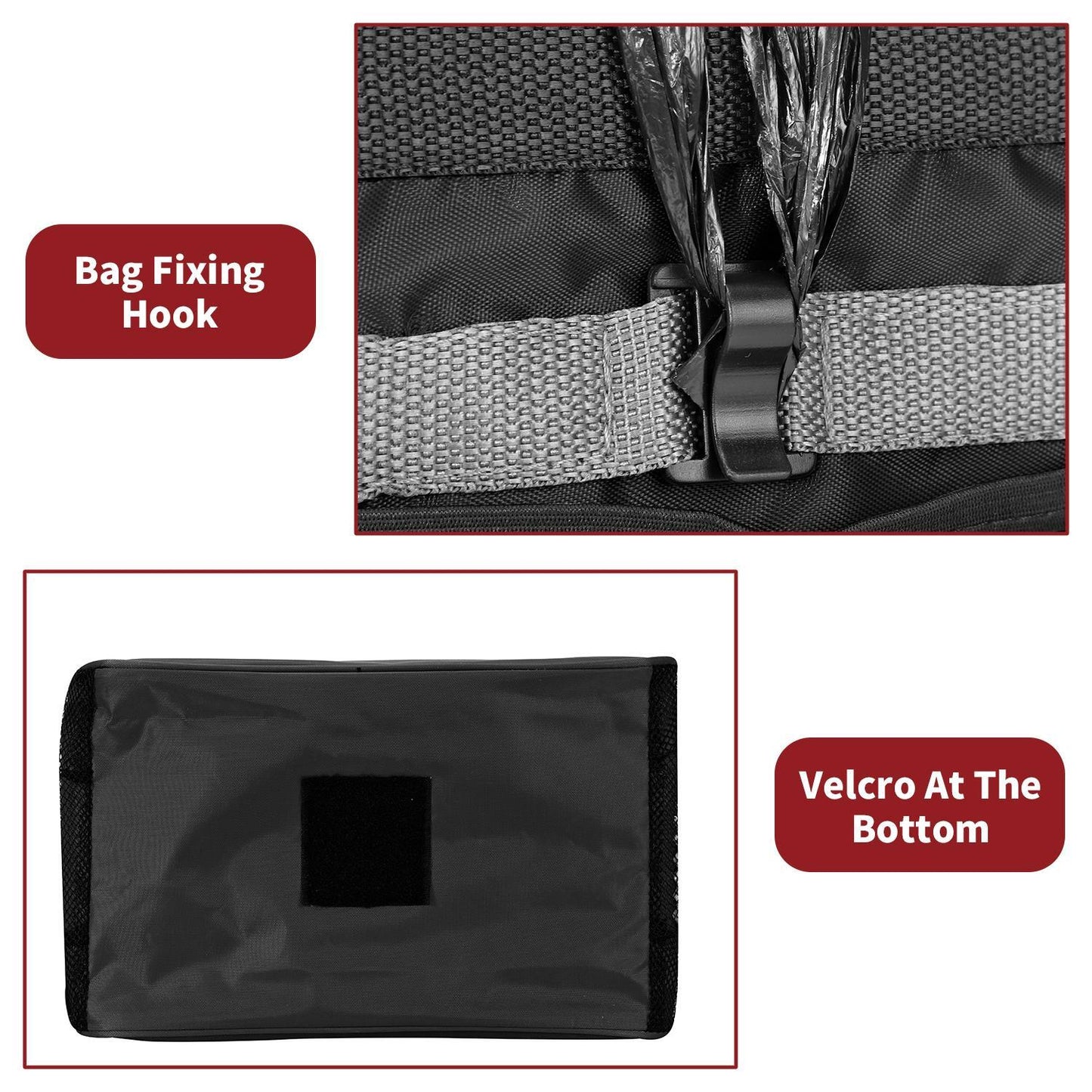 Car Rubbish Bin with Lid Waterproof Leakproof Interior- Large / Black