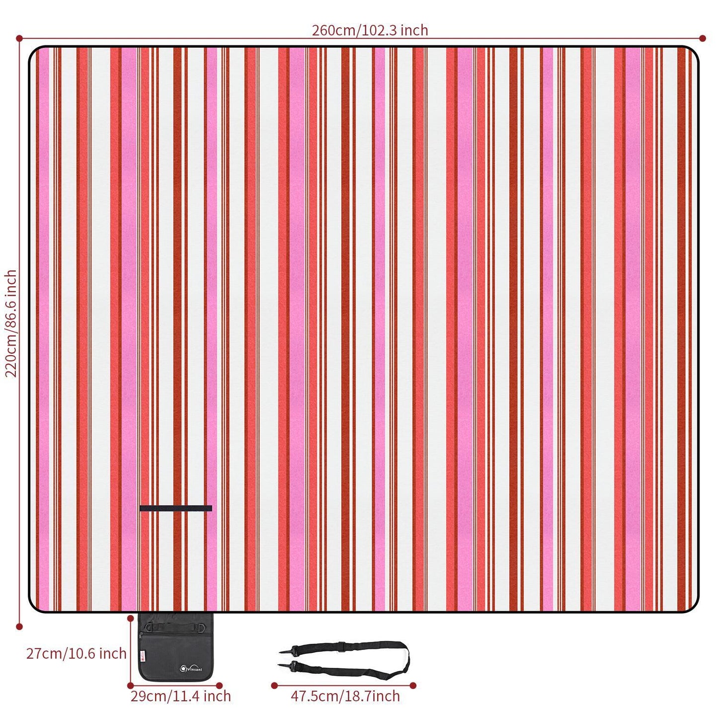 Vinsani Pink Stripe 260X220cm Picnic Rug 0000290