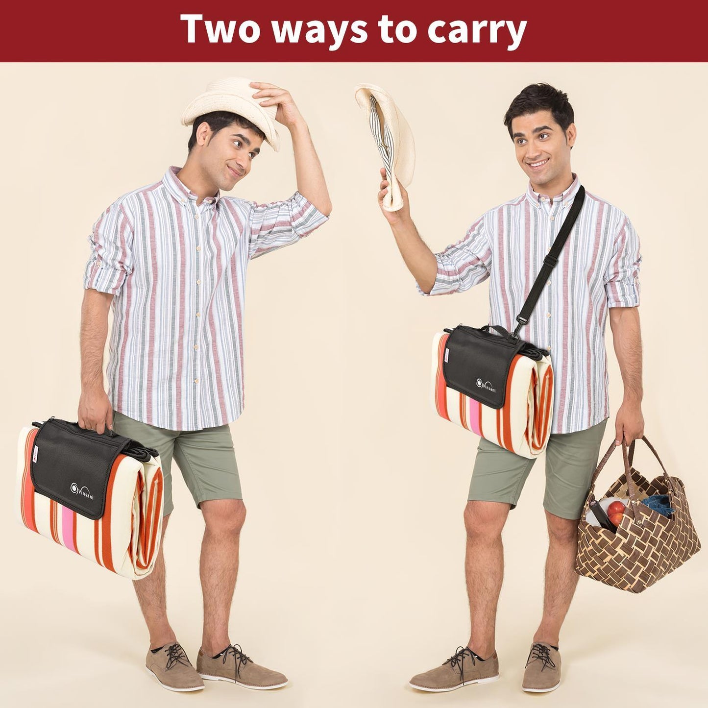 Vinsani Pink Stripe 260X220cm Picnic Rug 0000290